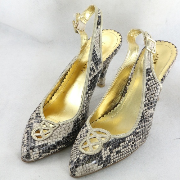 LAURA ASHLEY Gray/Cream Snake Print Slingback Heels PAIR Sz 8.5 US Women - Picture 3 of 8
